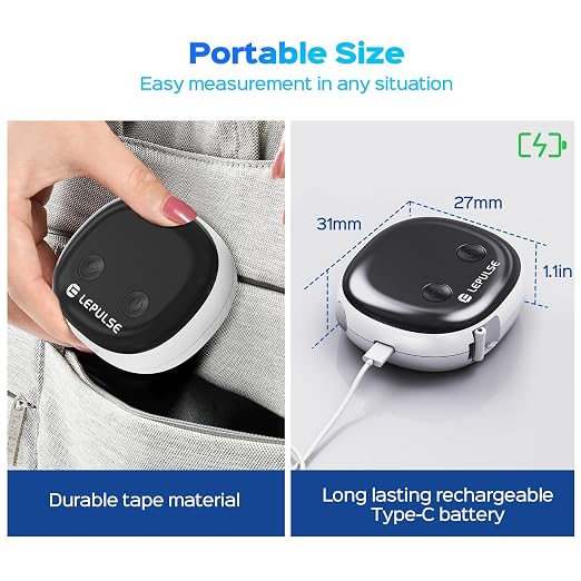 Lepulse Smart Body Tape Measure, Bluetooth Measuring Tape for Body Measurements, LED Display & Fitdays App, Digital Tape Measure for Waist, Hip, Arms, 60in Retractable, USB Rechargeable