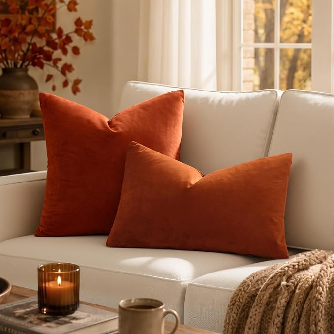 MIULEE 12x20 Inch Lumbar Fall Velvet Throw Pillow Cover Set of 1 Rust | Soft Luxury Decorative Throw Pillow Cover, Single Rectangle Cushion Case, Home Decor for Chair Couch Sofa Bedroom Car Bed