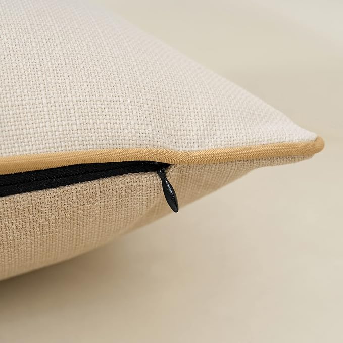Patchwork Pillow Cover 12x20 Inch Luxury Cotton and Linen Cushion Cover Rectangle Pillowcover for Couch Bedroom Living Room,Khaki