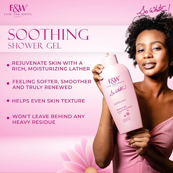 FAIR & WHITE So White Refreshing Brightening Body Wash - 1000ml / 33.8 fl oz - Daily Moisturizing Skin Shower Gel, with Pomegranate & Melon Extracts