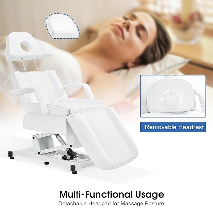 BarberPub Fully Electric Facial Bed with 3 Motor for Esthetician, Electric Tattoo Chair for Client, Facial Bed for Esthetician, Electric Adjustment 2751 (White, Height (Flat): 24"–33")