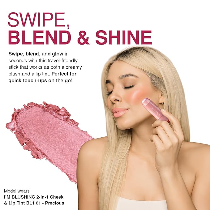 Palladio I'm Blushing 2-in-1 Cheek and Lip Tint, Buildable Lightweight Cream Blush, Sheer Multi Stick Hydrating formula, All day wear, Easy Application, Shimmery, Blends Perfectly onto Skin, Precious