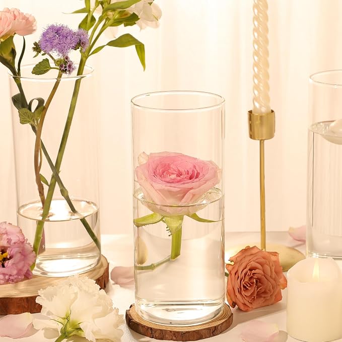 12pcs 8 Inch Clear Glass Cylinder Vases for Centerpieces | Tall Flower Vases for Wedding & Home Decor, Hurricane Floating Candle Holders for Table & Shelf