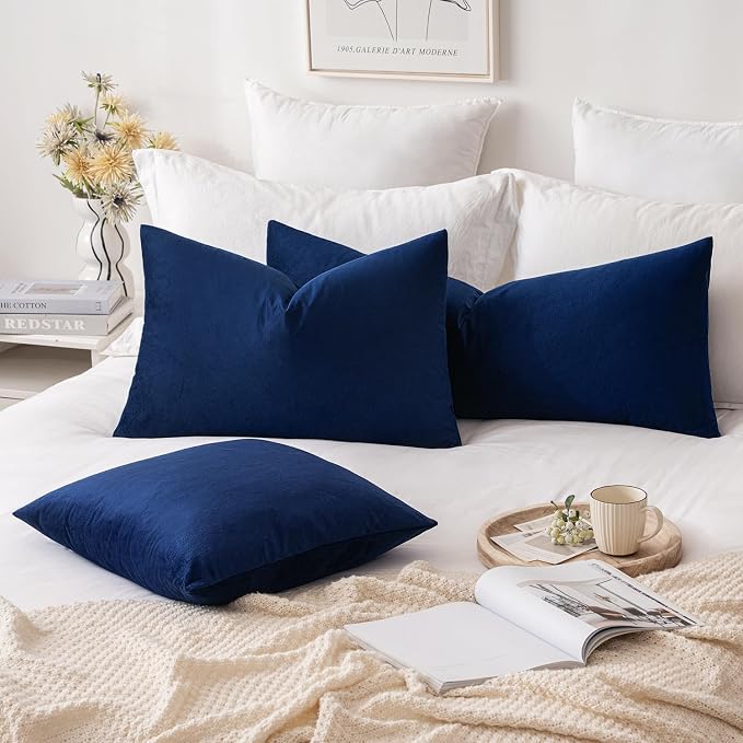 MIULEE 16x24 Inch Lumbar Velvet Throw Pillow Cover Set of 1 Dark Blue | Soft Luxury Decorative Throw Pillow Cover, Single Rectangle Cushion Case, Home Decor for Chair Couch Sofa Bedroom Car Bed