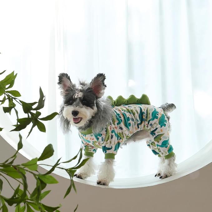 CuteBone Dinosaur Costume Dog Pajamas, Stretchy Spandex Crystal Velvet Sleepwear Coat for Small Dogs, Soft & Warm Pet Outfit Clothes for Cold Weather, Cozy Pullover Design COSP05L