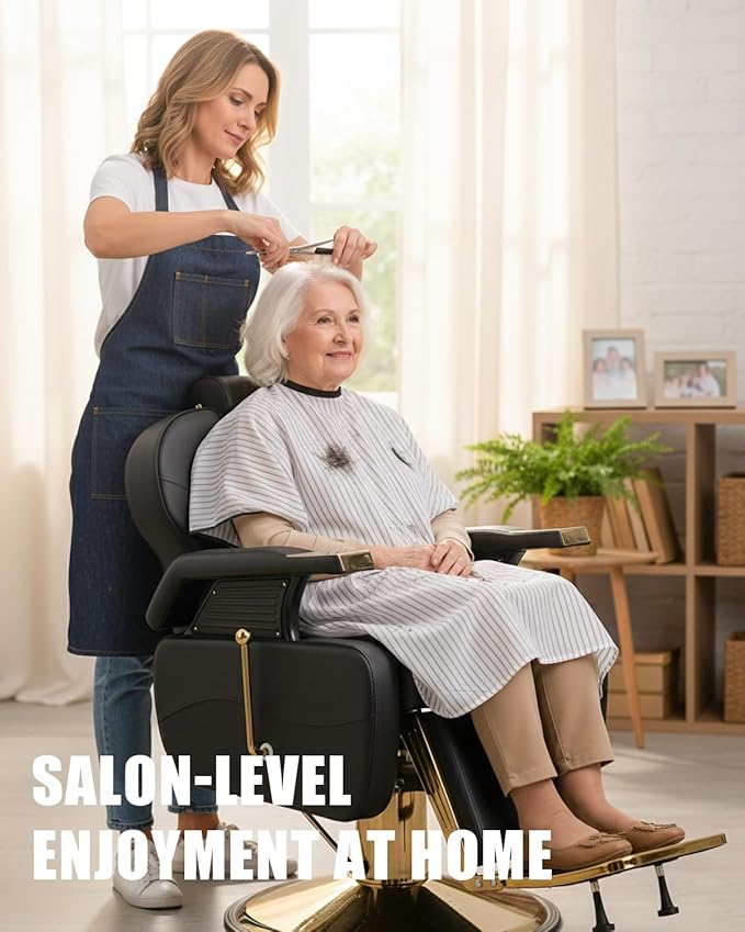 Barber Salon Chair for Hair Stylist, Reclining Chairs with Heavy Duty Hydraulic Pump, Styling Chair for Barbershop Spa Salon Home Studio (Black & Gold)