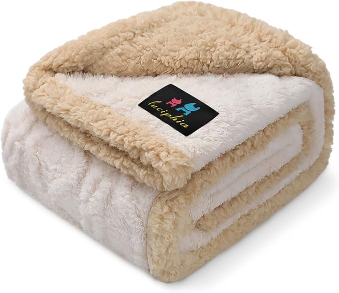 Luciphia Waterproof Dog Blanket, Reversible Sherpa Fleece for Couch Cover | Reversible waterproof pet blanket soft fleece machine washable protect couch bed, Beige-thicken 40" x 28"
