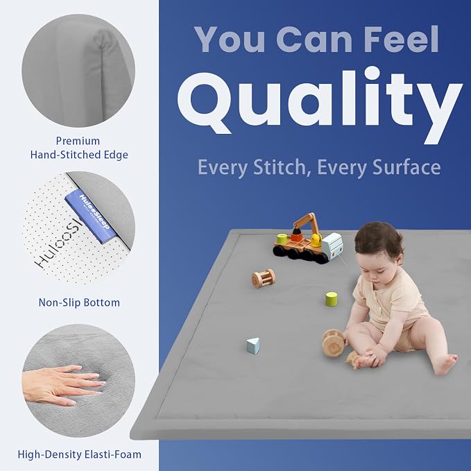 Baby Play Mat for Floor,1.3" Thick Memory foam Tummy Time Mat,Water Repellent Soft Velvet Nursery Rug,Extra Large Non Slip for Crawling,Toddlers,Infants,kids,Tatami Style for Living Room(Light Grey)