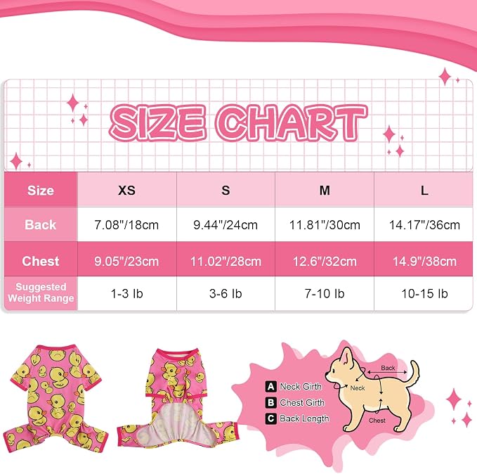 DaFuEn Dog Pajamas for Small Dogs, Soft Stretchy 4 Legs Puppy Jumpsuit, All Season Cozy Pet PJs for Chihuahua Yorkie Teacup Dogs, Cat Clothes (Red Duck, L)