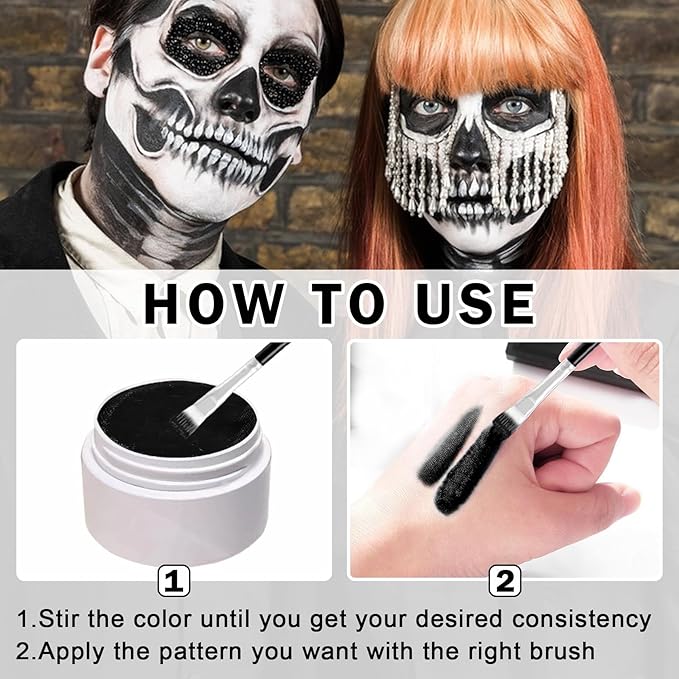 Black and White Face Painting Kit Professional Halloween Face Paint,Oil Based Face Paint Halloween Makeup Kit with 3Pcs Facepaint Brushes,Body Paint for Cosplay,Costume and Theater