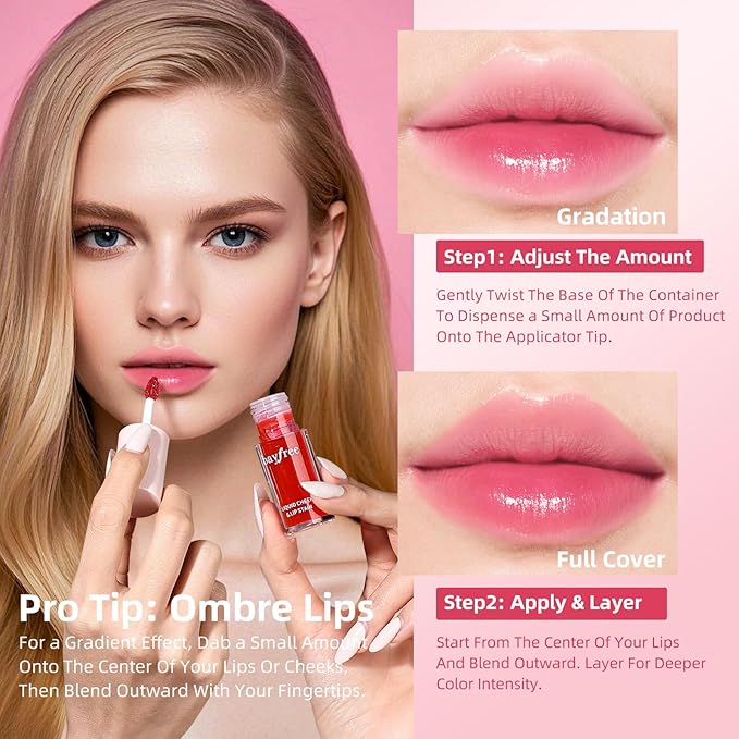 bayfree Liquid Cheek & Lip Stain, Korean Lip Tint with Moisturizing & Weightless, Non-Sticky, Long-Lasting, Kiss-proof, All Long-wearing, Vegan Makeup (Honey Peach)