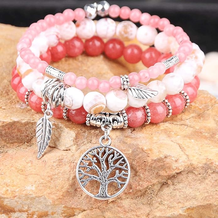 Jardme Healing Crystal Bracelets for Women, 8mm Beaded Natural Stone Stretch Chakra Bracelets Tree of Life Bracelet Jewelry Gifts for Women