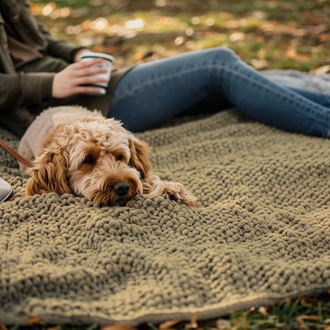 Muddy Mat® Dog Blanket - Chenille Water Absorption Blanket for Bed & Couch Cover for Dogs Washable, Anti-Slip Soft and Durable Furniture Protector for Dogs - Beige 40"x50"