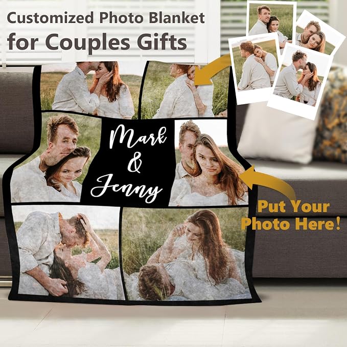 ICELIETE Custom Blanket with Picture Customized Fleece Photo Blanket for Couples Gifts Personalized Blankets and Throws Christmas Valentines Day Gifts for Boyfriend Girlfriend