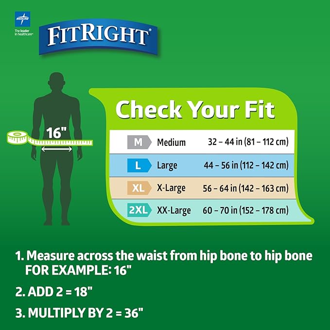 FitRight Adult Diapers, Extra+ Heavy Absorbency, L (Waist Size 44in-56in), 20 Count, OptiFit Incontinence Briefs for Men and Women, Disposable, Moisture-Wicking, Leak Protection,