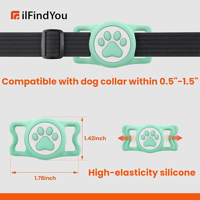 Waterproof Airtag Dog Collar Holder for Apple Air Tag, Silicone Dogs Airtag Holder for Dog Collars(Light Green)