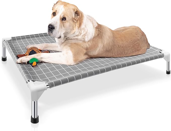 Elevated Dog Bed Pet Cot - Raised Dog Cots Beds for Large Dogs | Detachable Cat Dog Pet Bed, 0.5mm stainless steel frame, Heavy-duty double-layer cotton fabric, large pet resting platform