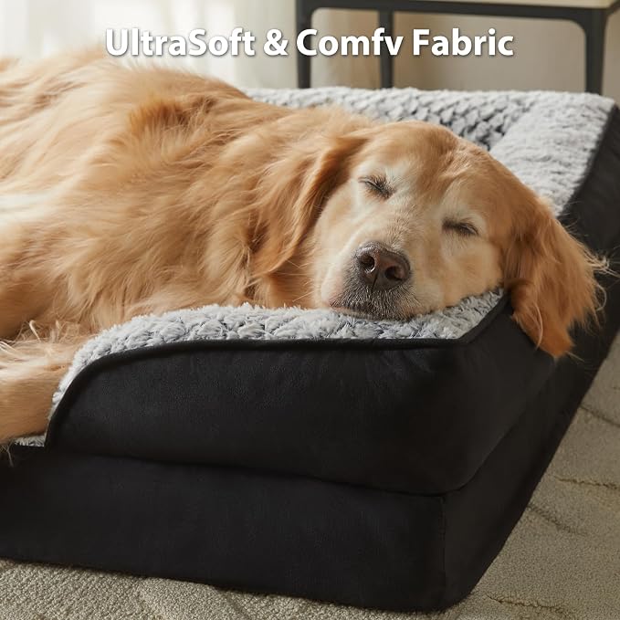 LEXTRO Orthopedic XXL Dog Bed, Washable Dog Beds for Extra Large Dogs | Comfy Sleeping Dog Bed with Egg Crate Foam, Dog Sofa with Removable Cover, Waterproof Lining&Non-Slip Bottom, Gray