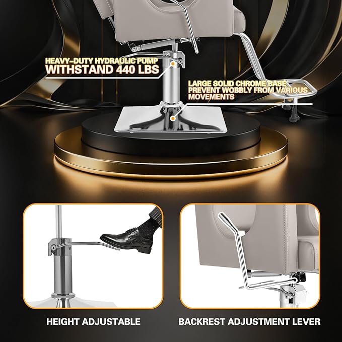 Heavy Duty Barber Chair, 360° Swivel Reclining Salon Chair for Hair Stylist, Height Adjustable Hydraulic Hairdressing Chair with Footrest for Barber Shop, Beauty Salon, Hairdressers