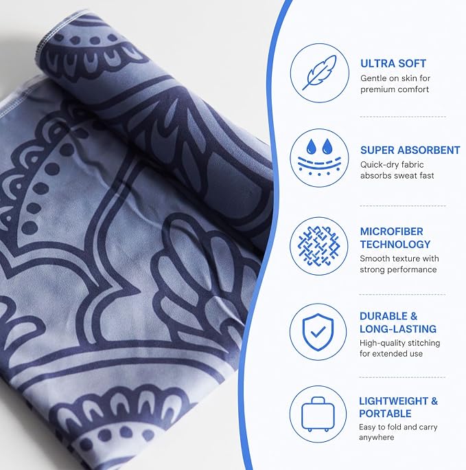 Yoga Mat Towel, Hot Yoga Non Slip with 4 Corner Pockets, 70 x 26 in | Soft Absorbent Microfiber With Four Corner Pockets, Fits Over Yoga Mats For Hot Yoga, Pilates, Gym, And Travel