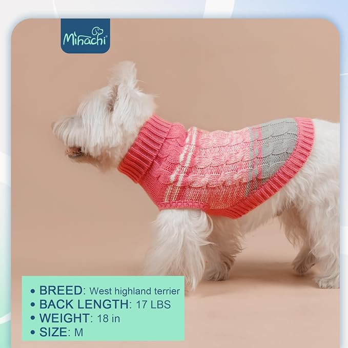 Mihachi Dog & Cat Sweaters for Small & Large Pets, Girl & Boy Pink Turtleneck Dog Coat, Soft & Warm Pullover Clothes & Costume with Leash Hole, Cold Weather Gear