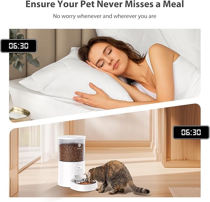 Automatic Cat Feeder: 4L Timed Cats Food Dispenser Programmable | Easy to Set, Dual Power, Precise Portion, Auto Pet Feeder with Stainless Steel, Detachable Washable for Cats and Small Dog