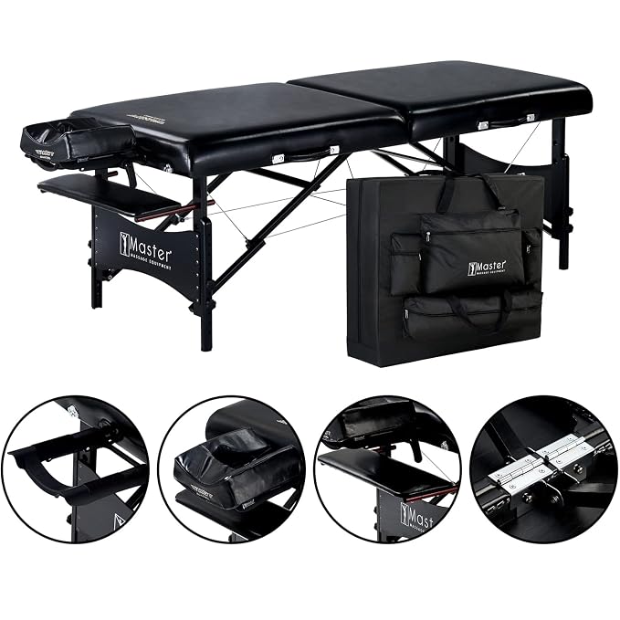 Master Massage 30" Galaxy Pro Portable Massage Table Package in Black with Aurora Multicolor Atmosphere Ambient Lighting System