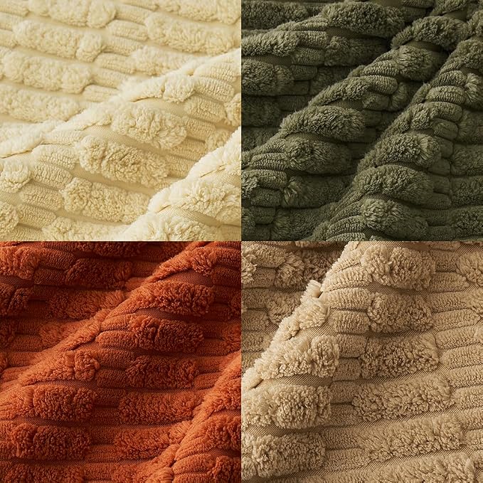 MIULEE Pack of 4 Corduroy Decorative Throw Pillow Covers 18x18 Brown Green | Boho Farmhouse Modern Retro Soft Striped Pillow Covers,Home Decor for Sofa Living Room,Couch,Bed