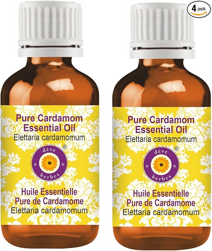 Deve Herbes Pure Cardamom Essential Oil (Elettaria cardamomum) Steam Distilled (Pack of Two) 100ml X 2 (6.76 oz)