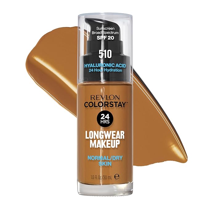 Revlon Liquid Foundation, ColorStay Face Makeup for Normal & Dry Skin, SPF 20, Longwear Medium-Full Coverage with Natural Finish, 510 Pecan, 1 Fl Oz