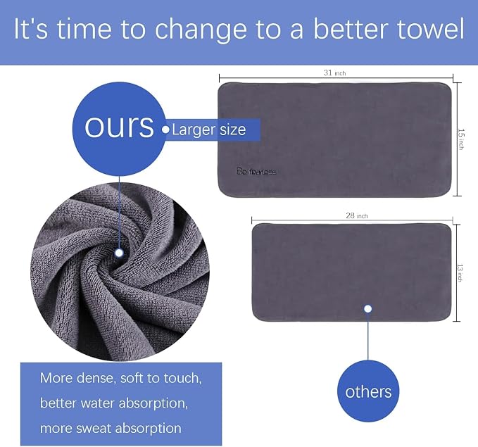 Microfiber Gym Towels Bigger Size Super Soft for Exercise Fitness, Sports, Workout, 380-GSM 15-Inch x 31-Inch Quick-Drying Towels (Pure Teal-Pink-Grey, 3 Pack)