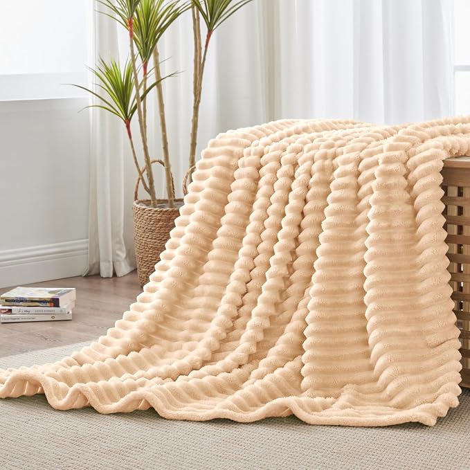 BEDELITE Striped Fleece Throw Blanket, Blush Sand, 50"x60" | 300GSM Microfiber Fleece, Soft Cozy, Lightweight Warm, Double-Sided Plush, Machine Washable, Gift, Room Decor, for Couch Sofa
