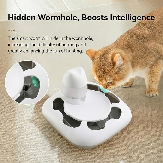 Interactive Cat Toy for Indoor Cats, Cat Enrichment Toy for Boredom and Mental Stimulation, Automatic Motion Hands-Free Play with Optional Treat Dispenser, Anti-Slip Base