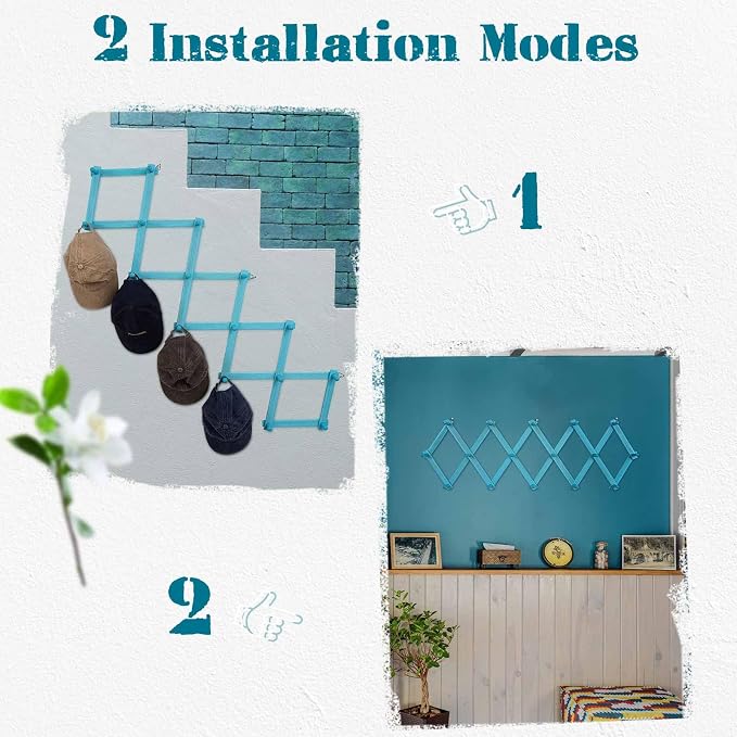SCUNDA Beachy Coastal Wall Rack with 16 Hanging Hooks, Beach Decorations for Home, Nautical Style Wall Mounted Wood Coat Rack(Rustic Blue)