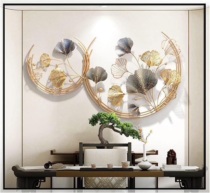 CDDUOLA 3D Room Wall Decor, Handmade Art Metal Round Golden Ginkgo Leaf Decorative Wall Sculpture for Home Living Room And Bedroom, 2 Pack | Handmade Art Metal Ginkgo Leaf Decorative Wall Sculpture for Home Living Room And Bedroom, 2 Pack