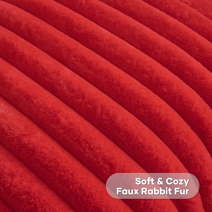 FUTEI Pack of 2 Faux Fur Throw Pillow Covers 28x28 Inch, Red | Fluffy Faux Rabbit Fur Front/Premium Velvet Back,Hidden Zipper,Machine Washable,Non-Shedding,Colorfast,Insert Not Included.
