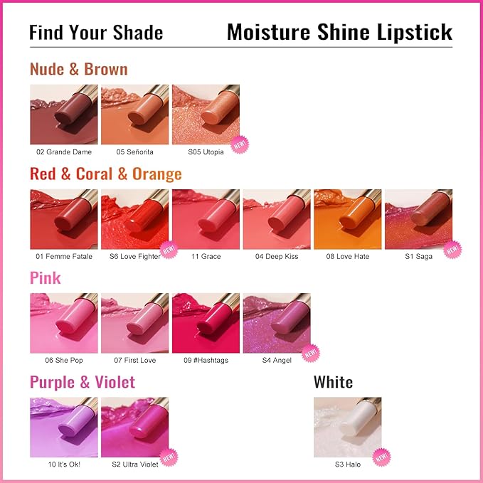Oulac Pinky Purple Lipstick - Moisturizing Lip Stick Glossy Tinted Lip Balm, Sheer Shine Juicy Finish, Lightweight and Hydrating Formula for Dry Lip Care, Vegan 2.2g/0.07oz (10)