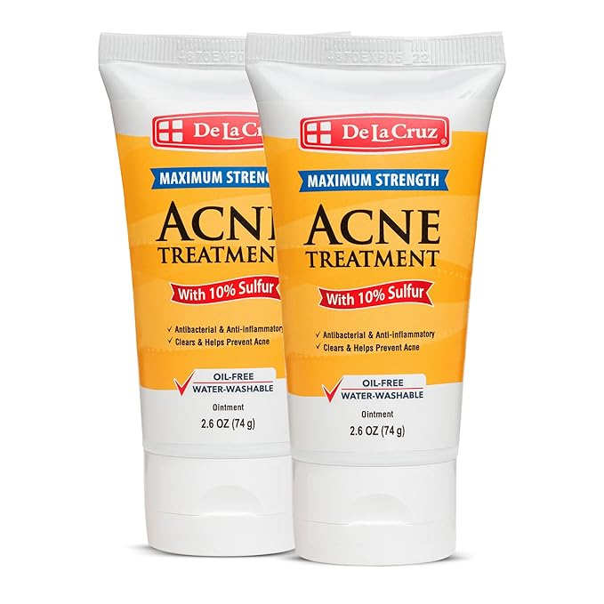 De La Cruz Sulfur Ointment - Cystic Acne Treatment for Face and Body - Daily 10 Min Hormonal Acne Spot Treatment Mask - Safe and Effective Ointment that Clears Up Pimples - 2.6 OZ Tube, 2-Pack