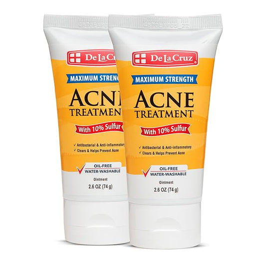 De La Cruz Sulfur Ointment - Cystic Acne Treatment for Face and Body - Daily 10 Min Hormonal Acne Spot Treatment Mask - Safe and Effective Ointment that Clears Up Pimples - 2.6 OZ Tube, 2-Pack