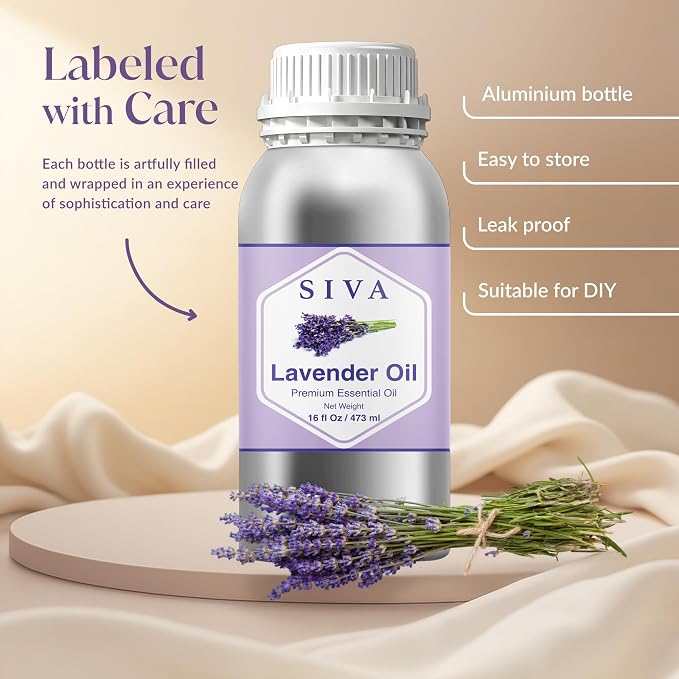 Siva Lavender Essential Oil 16 Fl Oz – for Diffuser, Skin & Hair Care – Ideal for Massage & DIY Blends