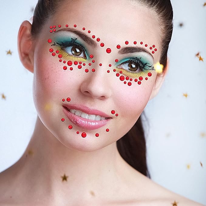 3555pcs Self Adhesive Face Gems for Makeup, Festival Jewels, Hair Gems, Rhinestone Stickers for Face, Eye, Makeup, Nail, Body, Crafts 5sheets (red-3/4/5/6/8mm)