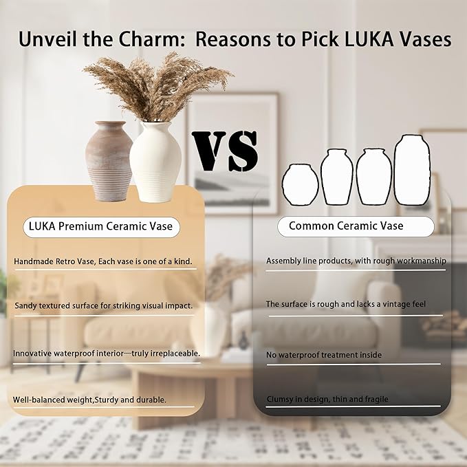 Ceramic Rustic Farmhouse Vase, 9.2 inch Whitewashed Terracotta Vase | Pottery Decorative Vases,Clay Decorative Vases for Home Decor, Table, Living Room, Shelf, Mantel Decoration(Terracotta)