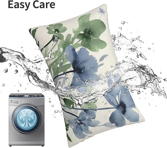 Spring Floral Pillow Covers 12x20 Inch Set of 2 Green Blue Floral Throw Pillow Covers Outdoor Rustic Summer Flower Decoration Pillowcase Farmhouse Decorative Lumbar Cushion Cover For Couch Sofa