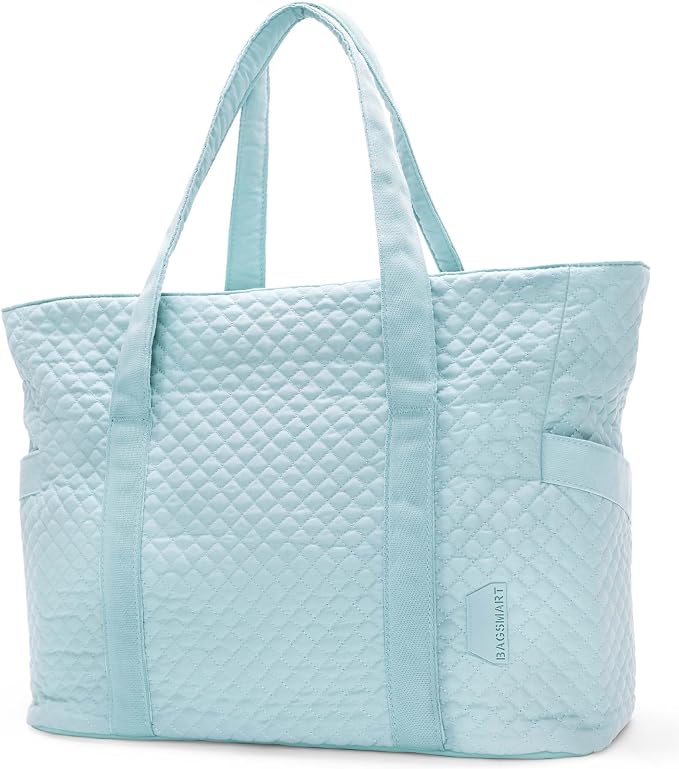 BAGSMART Crush Tote Bag for Women, 20L Puffer Work Tote with Zipper, Travel Essentials Quilted Nurse Hospital Bag