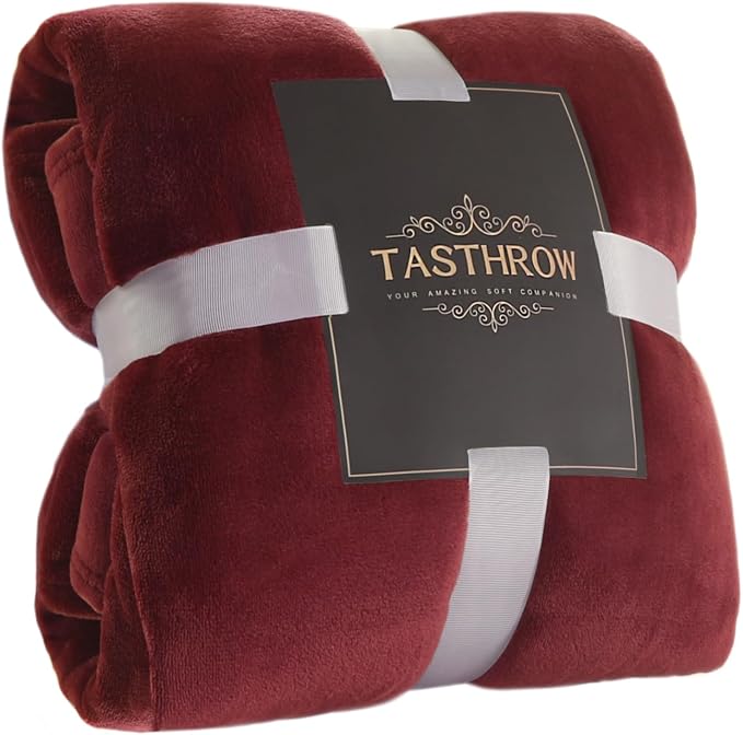 TASTHROW Large Flannel Fleece Throw Blanket, 90×90 Inch - Burgundy | Cozy Lightweight Thick Blanket - All Seasons Suitable for Women, Men and Kids