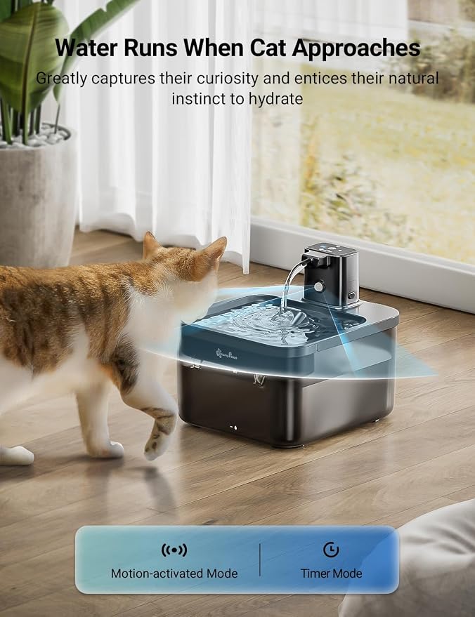 DownyPaws Cat Water Fountain Cordless, Pet Fountain, Black, 6 Filters | Wireless Cat Drinking Water Fountains for Cats Indoor, Fursink , Battery Operated, Motion Sensor, Ultra Quiet Pump, BPA-Free