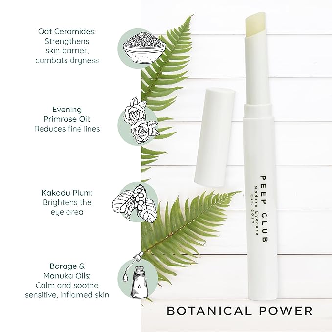 Peep Club Anti-Aging LidStick – Optometrist Formulated Overnight Eye Balm For Fine Lines, Hydrating, Soothing, Perfect for Sensitive Eyes, Oat Ceramides, Primrose & Manuka Oil, Vit C, Travel-Friendly