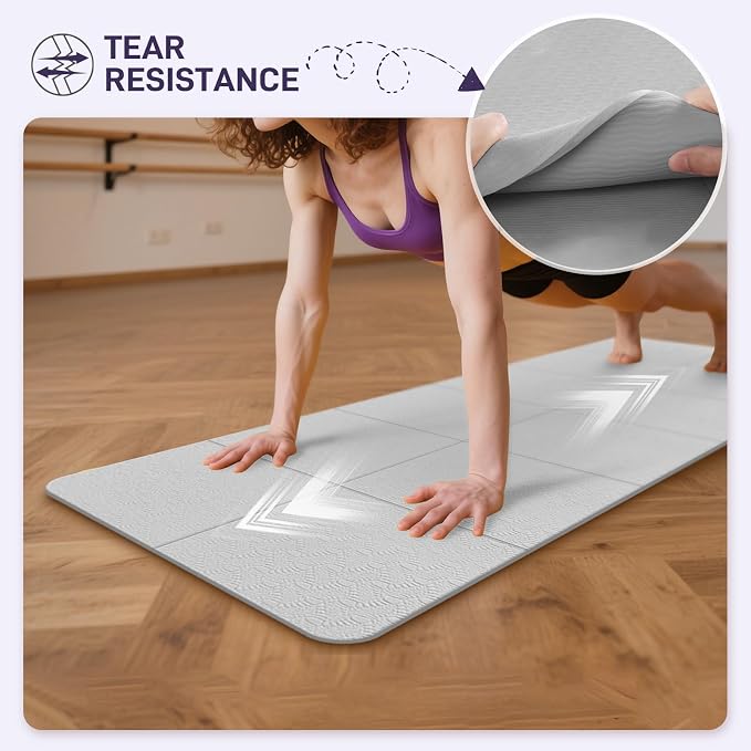 Foldable Yoga Mat for Travel 72"x 32"x 0.32"Inch, 8mm Thick Folding Exercise Mat, Outdoor Non-slip Pilates Mat for Women & Men, Wide Yoga Mat Packable for Workout and Fitness