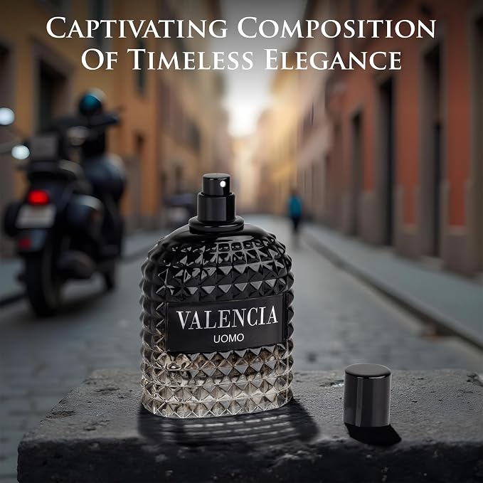 Valencia UOMO for Men Eau De Parfum - Woody Aromatic Fragrance - Floral Twist Blended with a Cool Facet of Mineral Notes & Salt - Edgy yet Masculine Scent - Cologne or Everyday Use - 100ml Bottle