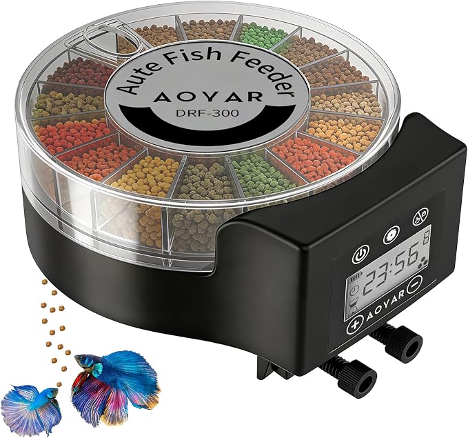 Automatic Fish Feeder Dispenser for Aquarium: Auto Precision Food Feeding 300ml Large Capacity for Powder Flakes Pellet, Battery Feeders Timer for Small Tank Turtle Betta Koi Vacation Weekend Day